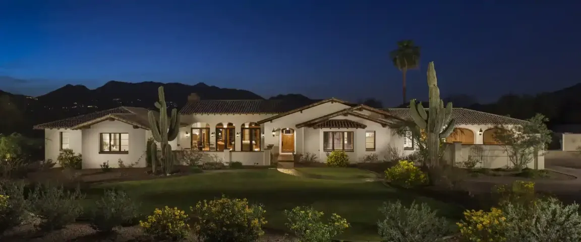 Arizona home exterior at dusk.