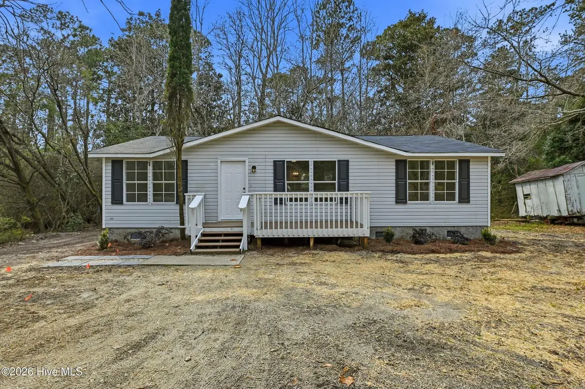 Renovated ranch house on Wildwood Circle in Hampstead, NC with a new front porch