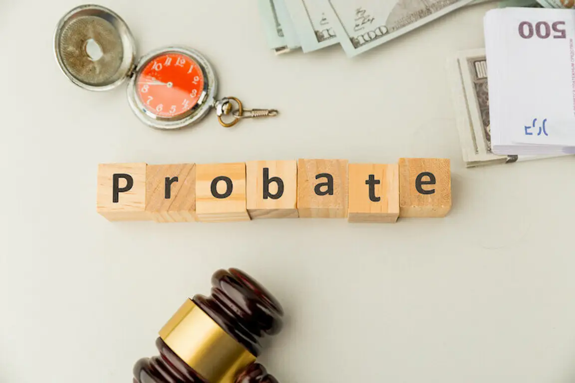 Probate sign, stack of papers and gavel - probate process