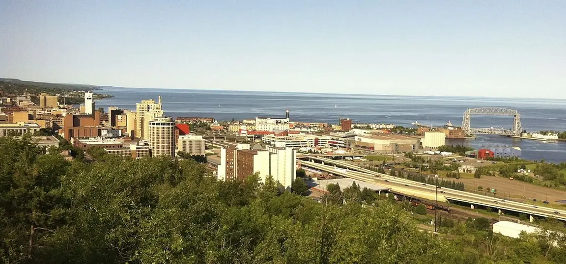aerial city view of duluth, mn
