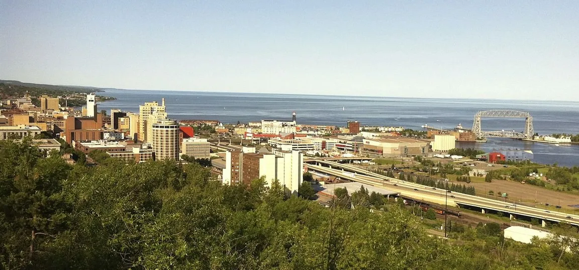 aerial city view of duluth, mn