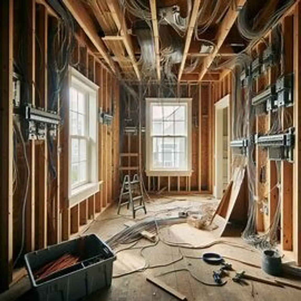 Old Virginia house with exposed wiring and unfinished renovations