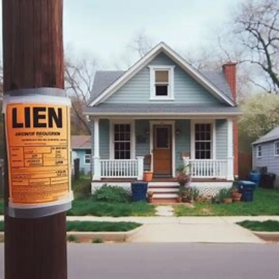 Virginia house with a legal lien notice posted on the front door