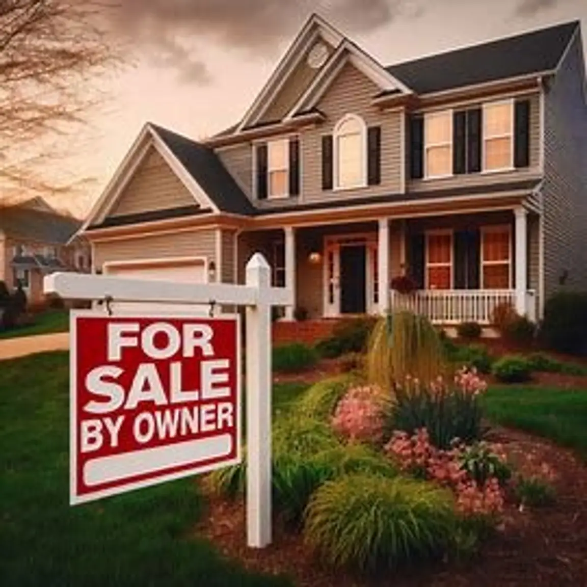 Virginia house with a for sale by owner sign in the front yard