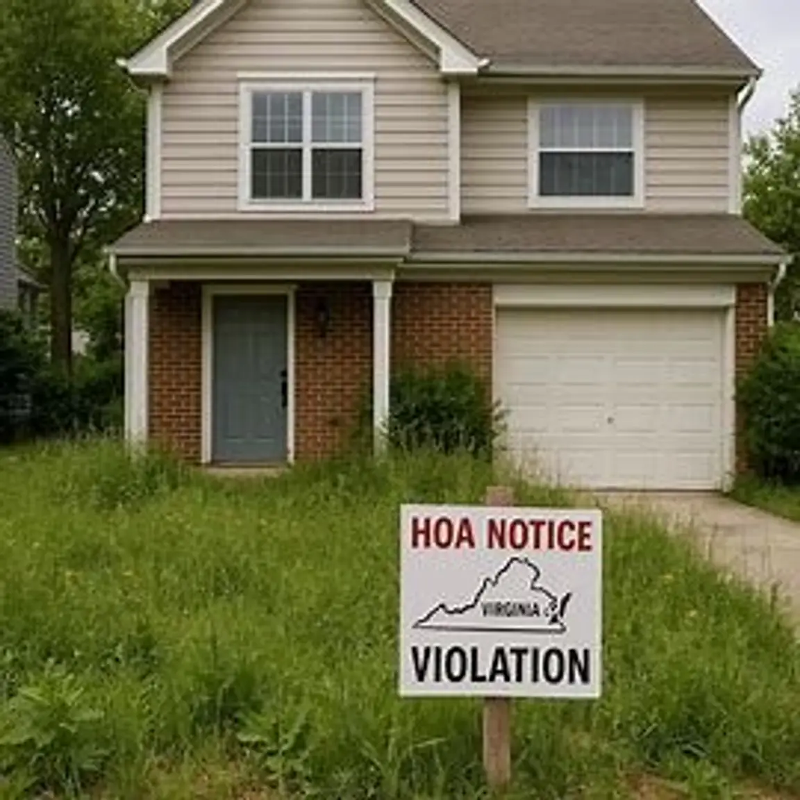 Virginia home with HOA violation notice taped to door