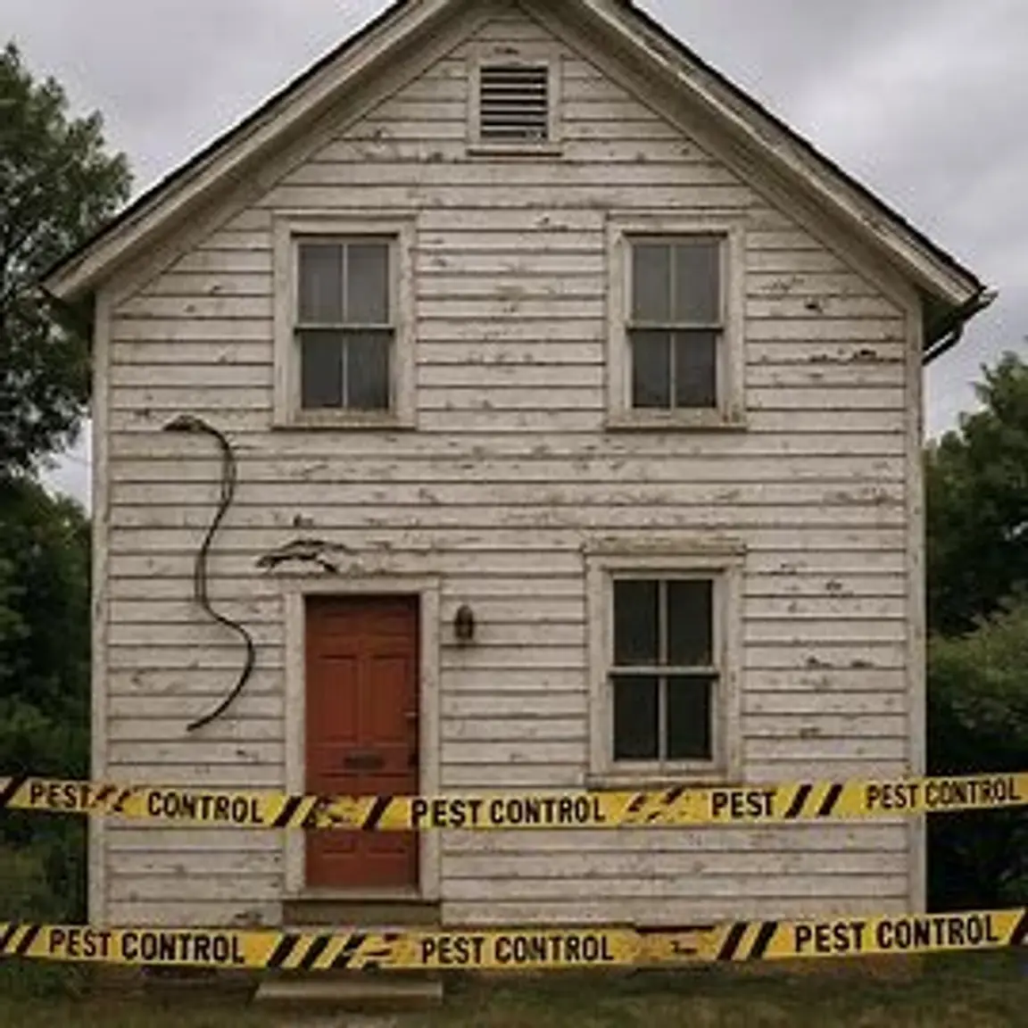 House in Virginia with pest control warning signs and rodent damage