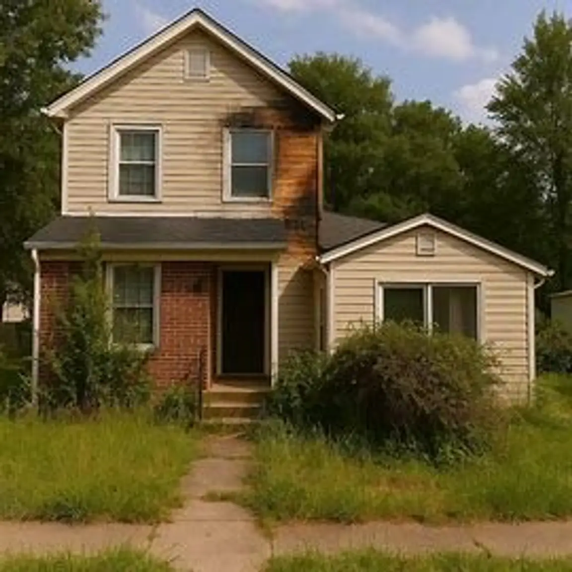 Exterior of an older Virginia home with visible additions