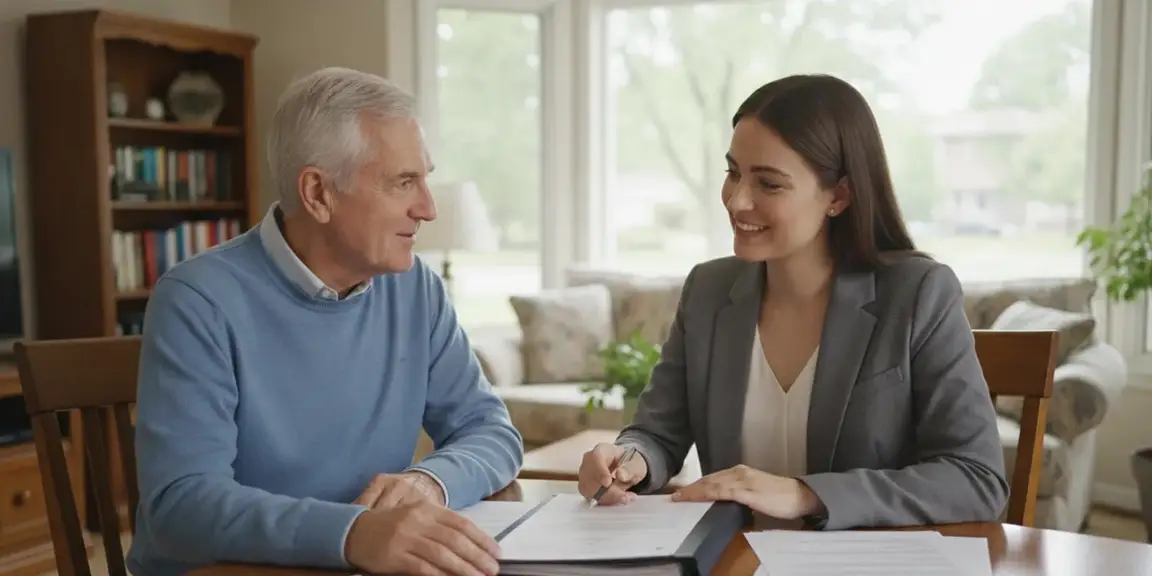 A Michigan homeowner reviewing trust and property documents at a table