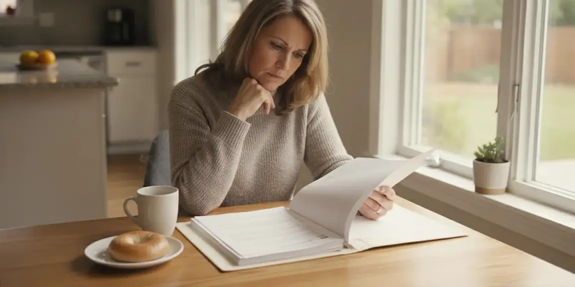 Homeowner comparing written home sale options at a table in a Metro Detroit home