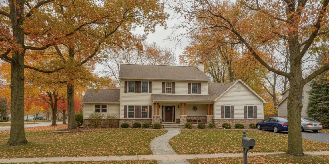 Michigan rental home on a quiet suburban street in autumn