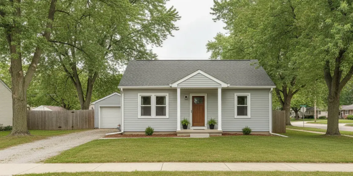 Michigan rental home viewed from the front yard on a clear day
