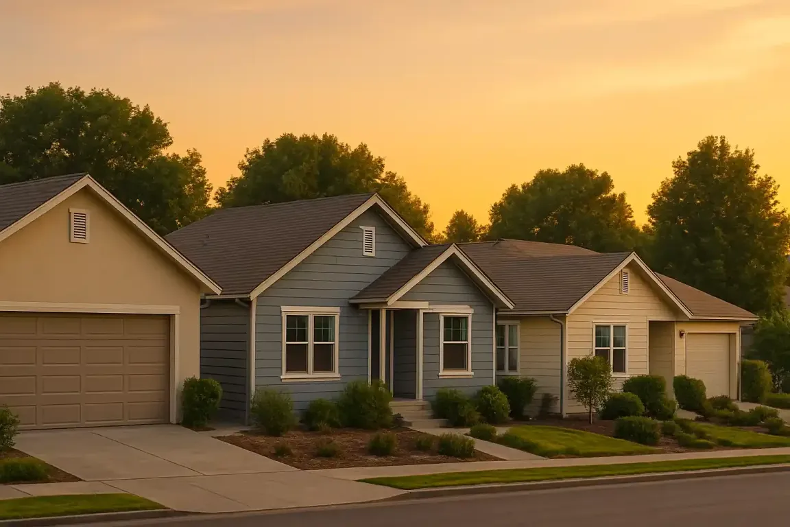 Row of single-story homes in Citrus Heights CA at sunset, used for Sell My House Fast Citrus Heights.