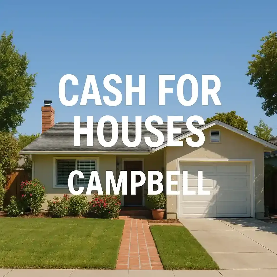 Suburban home in Campbell, CA with text overlay “Cash For Houses Campbell" Sell My House Fast Campbell