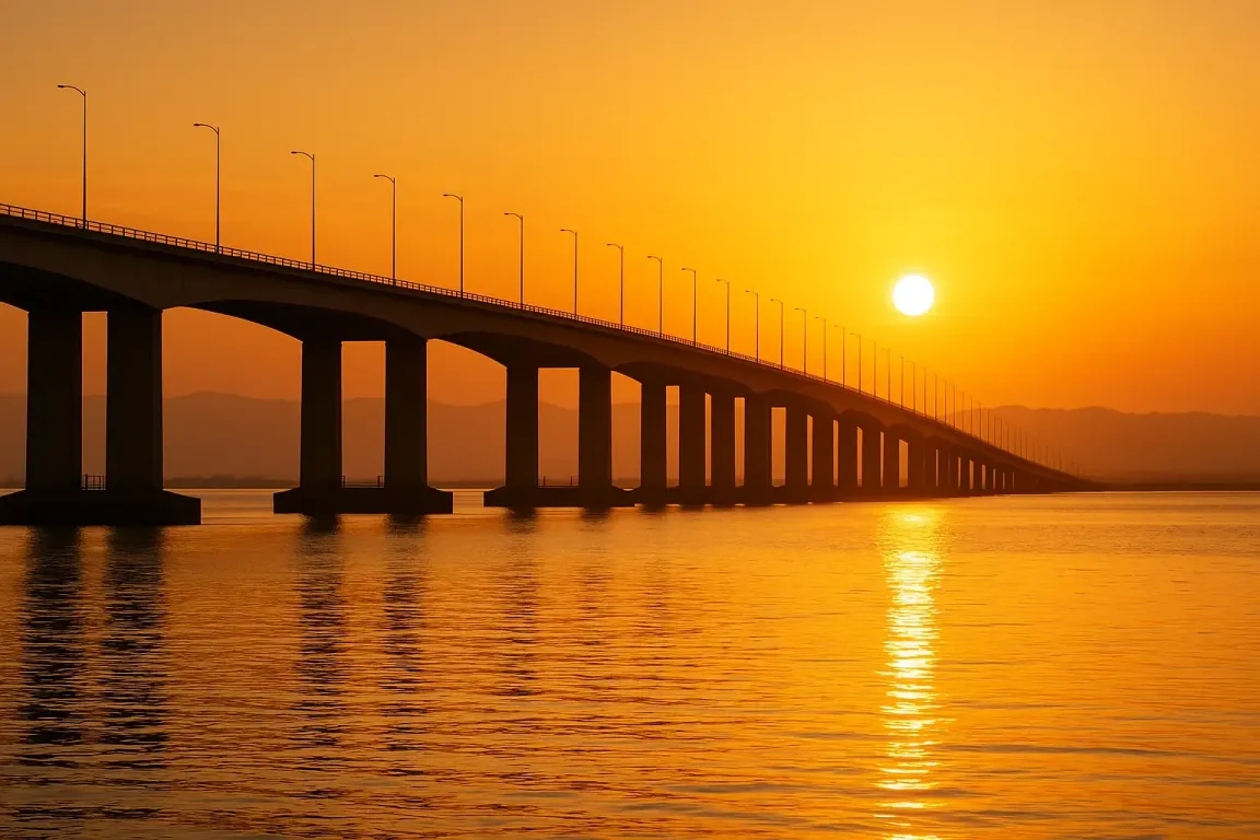 Sell My House Fast Newark CA – Dumbarton Bridge at sunset with golden light reflecting over the San Francisco Bay, symbolizing connection and opportunity in Newark, California.