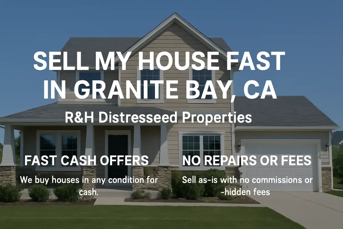 Front view of a modern California home representing sell my house fast in Granite Bay CA with R&H Distressed Properties, local cash home buyers offering fast cash offers and no repairs needed.