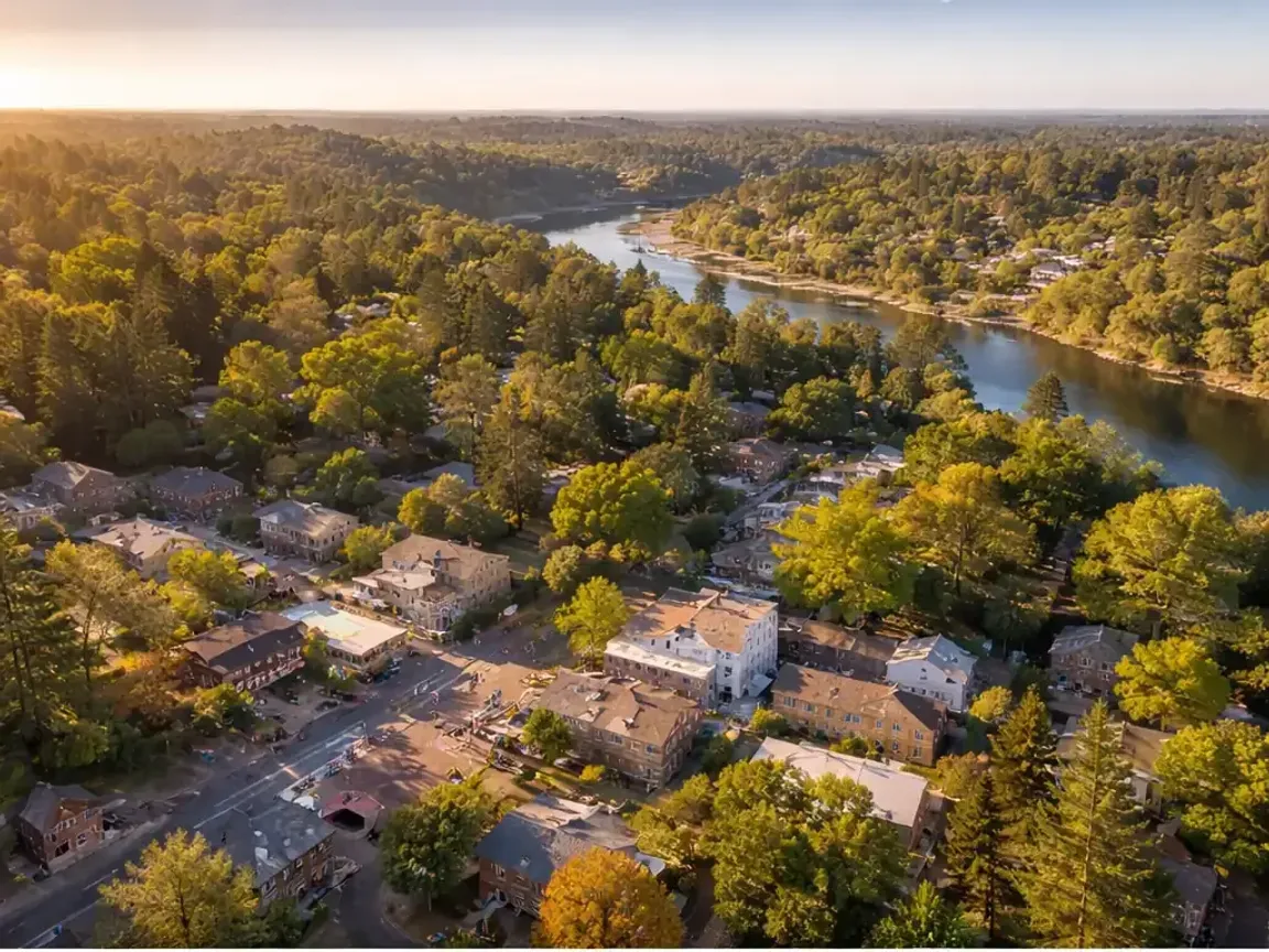 Aerial view of Fair Oaks, California, showing residential neighborhoods ideal for selling rental properties as-is with tenants in place