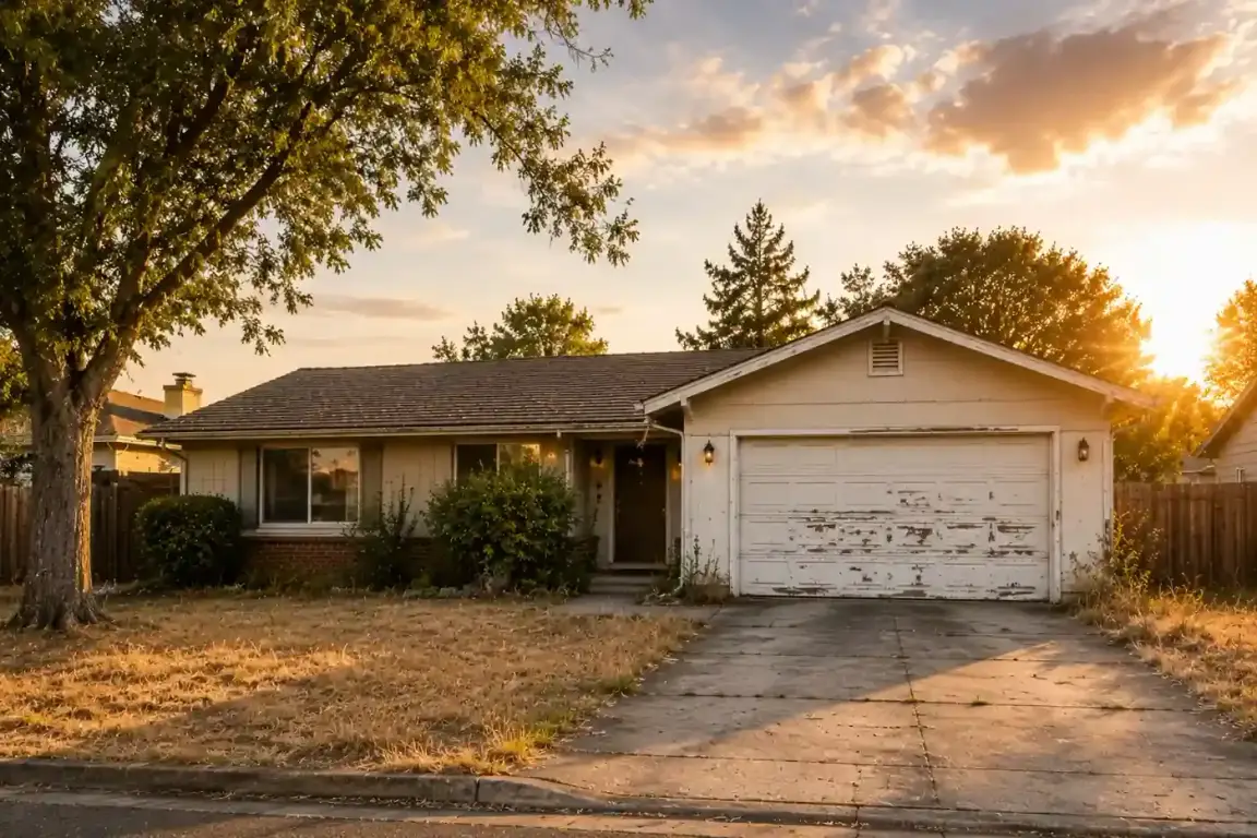 Pleasant Hill CA home with an older exterior and dry lawn representing homeowners who want to sell their house fast for cash to R&H Distressed Properties without repairs or realtor commissions