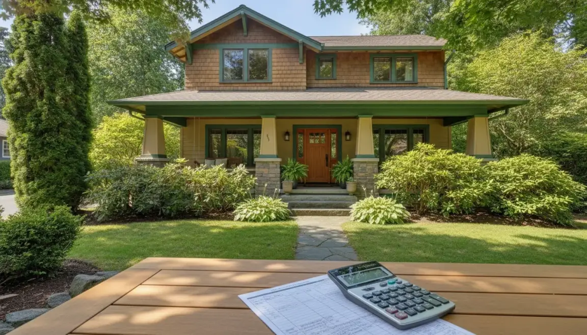 Washington home with calculator and property valuation worksheet
