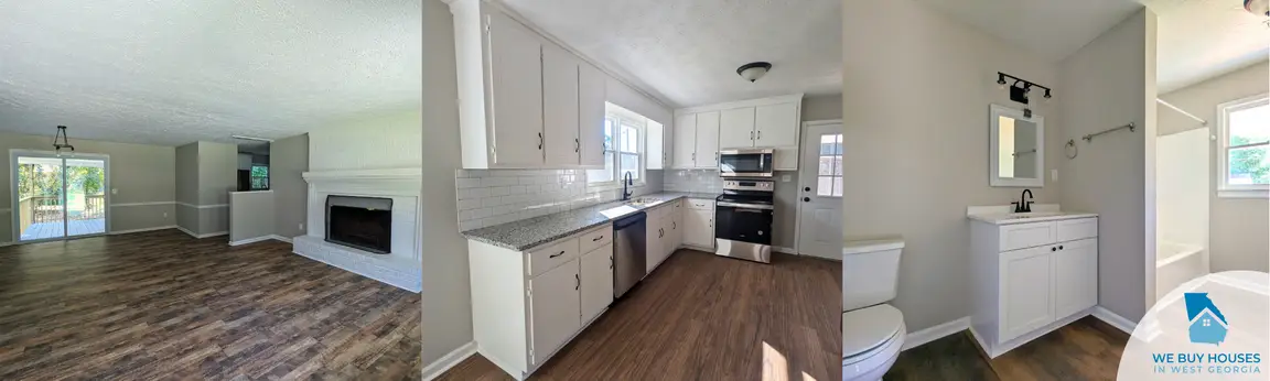 Three photos of home interiors flipped by We Buy Houses in West Georgia.