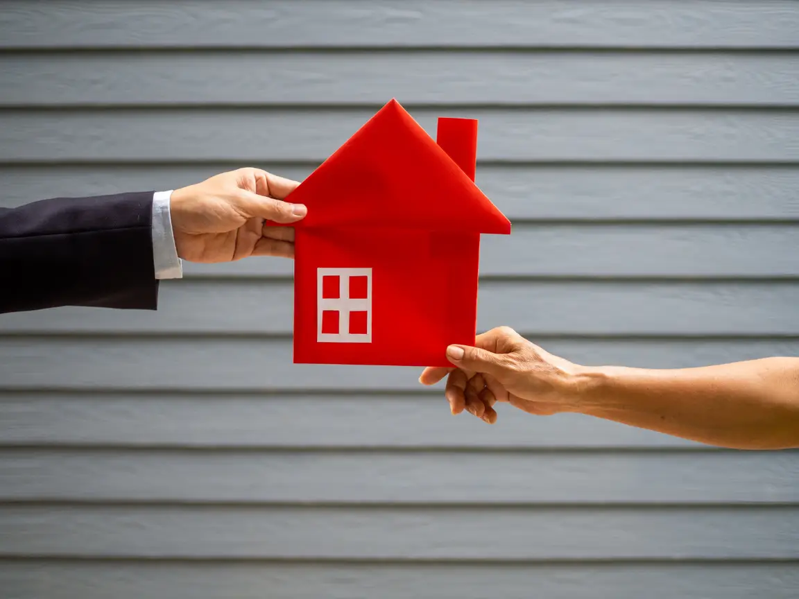 Two hands holding a red house cutout