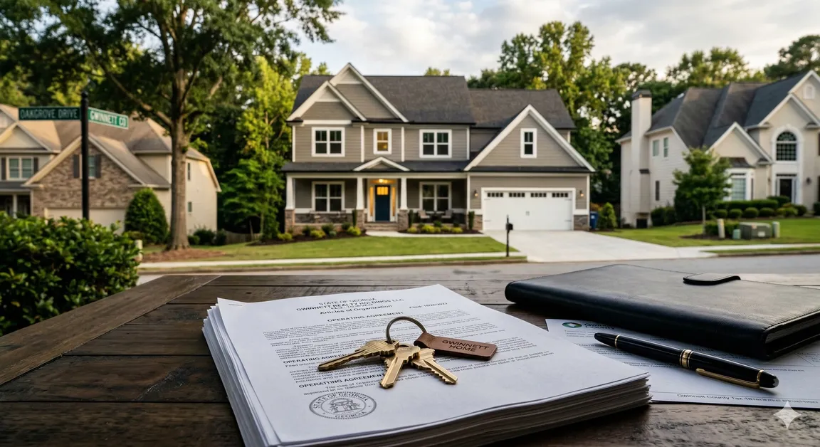 Corporate LLC documents and keys for a Gwinnett County investment property financed through a DSCR loan.