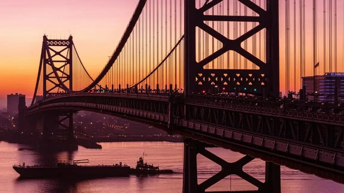 APhiladelphia bridge in the sunset