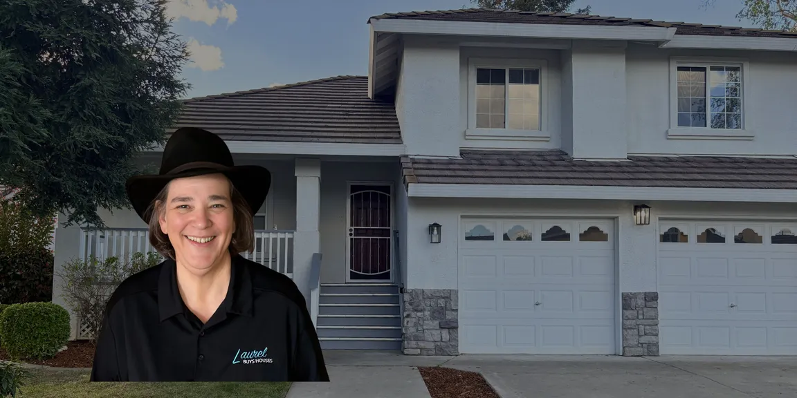 Laurel Buys Houses | Laurel Sagen pictured in front of a charming, two story home with a red door.