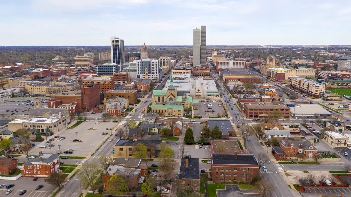 An aerial photo of Fort Wayne, Indiana
