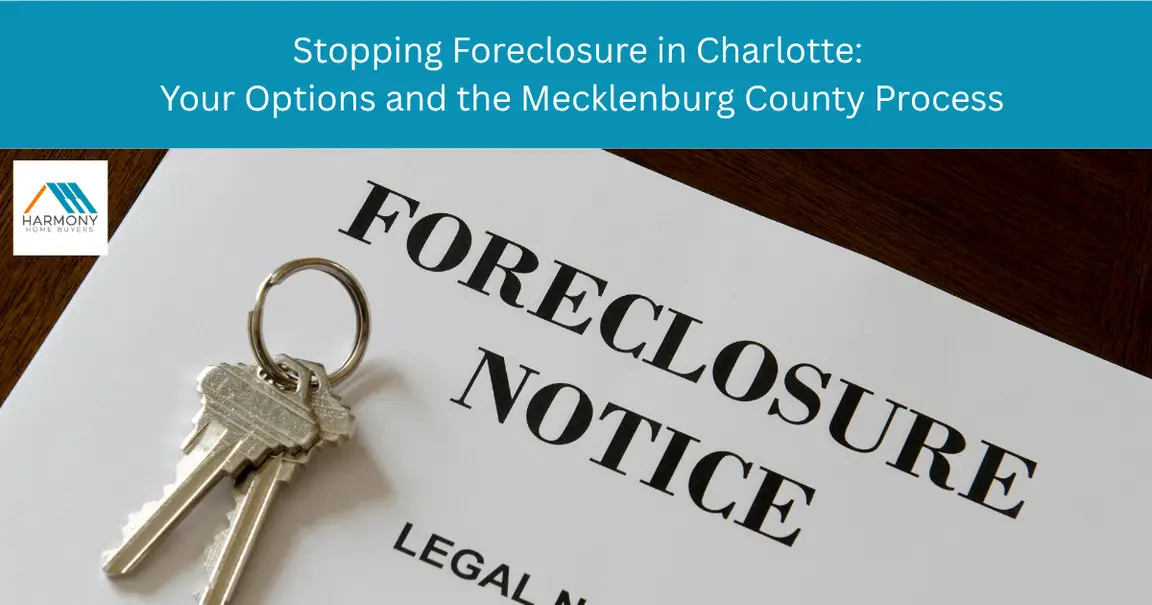 Charlotte, NC homeowner reviewing foreclosure options and mortgage paperwork at a kitchen table
