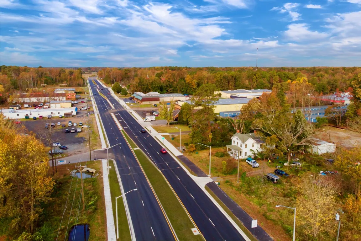Aerial view of portion of Suffolk VA during the day