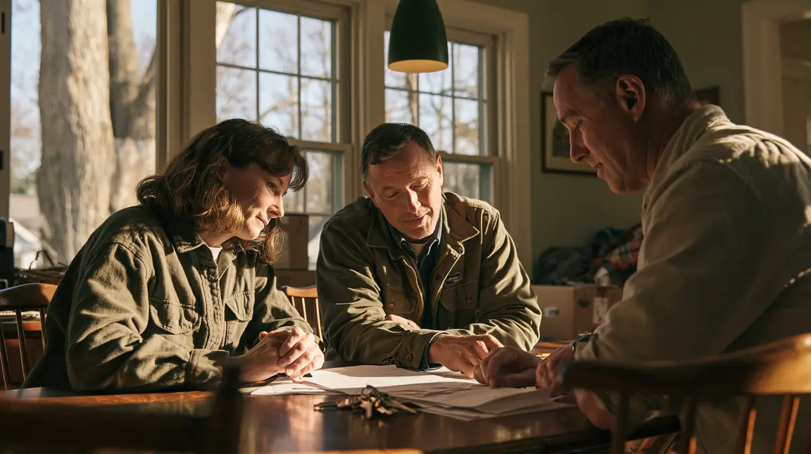 Family members reviewing estate documents at an inherited Northeast Ohio home.