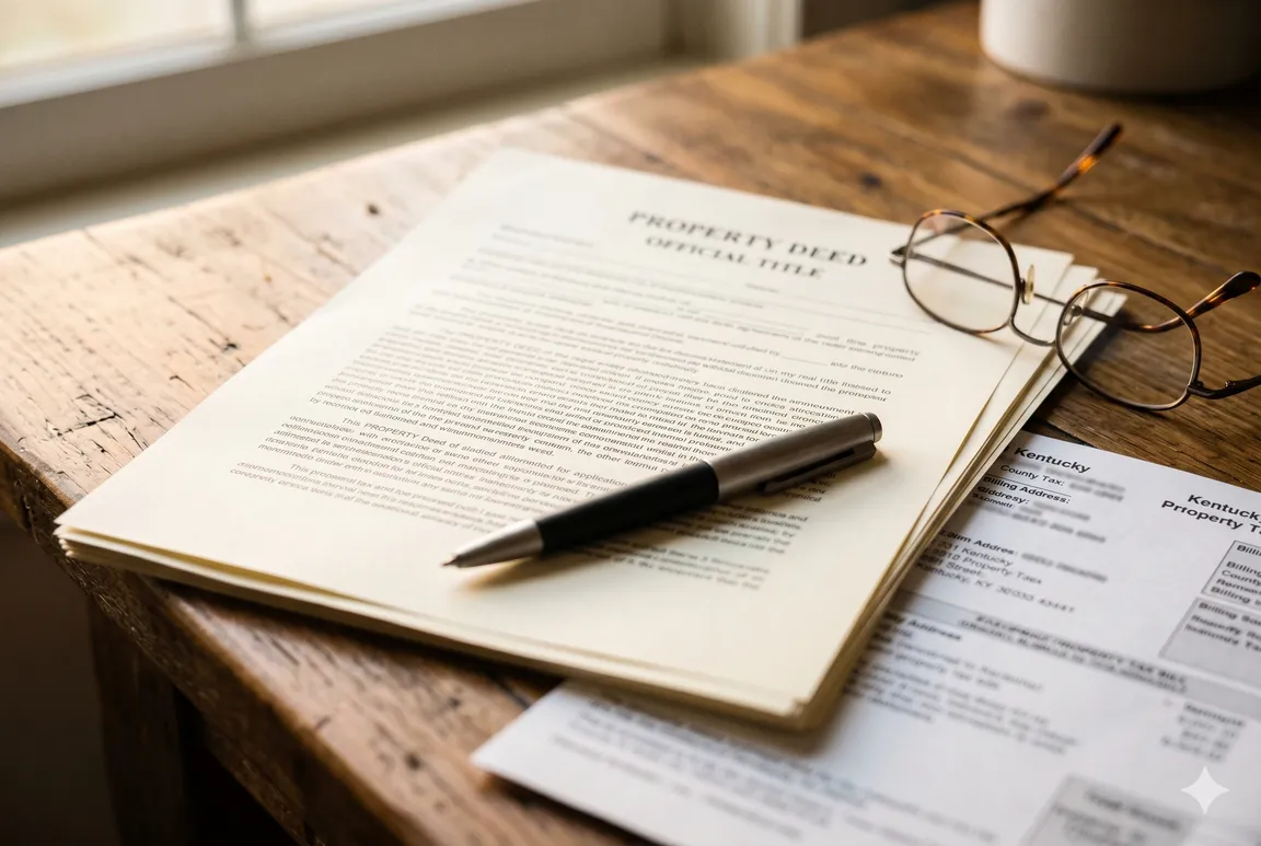paperwork showing title deeds from a Louisville house sale