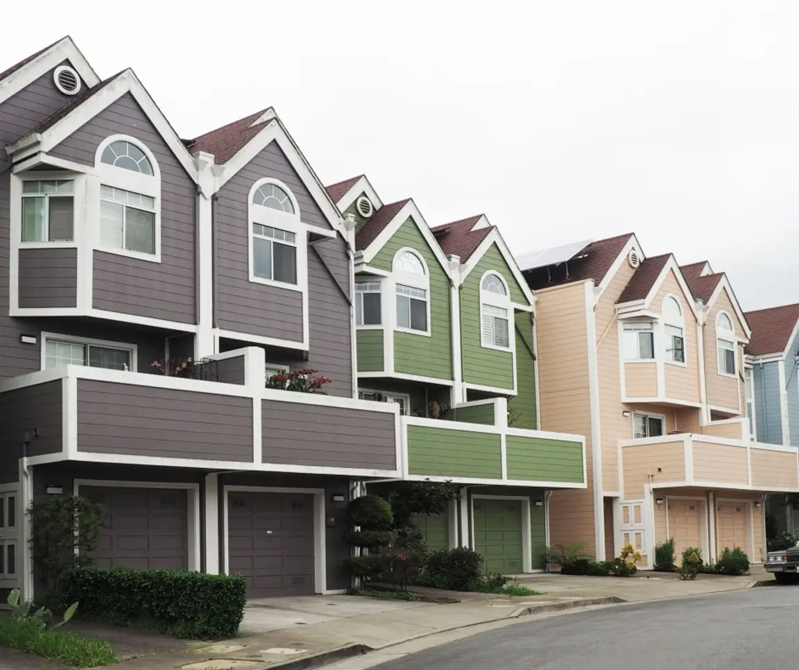 multi-color row of townhouses