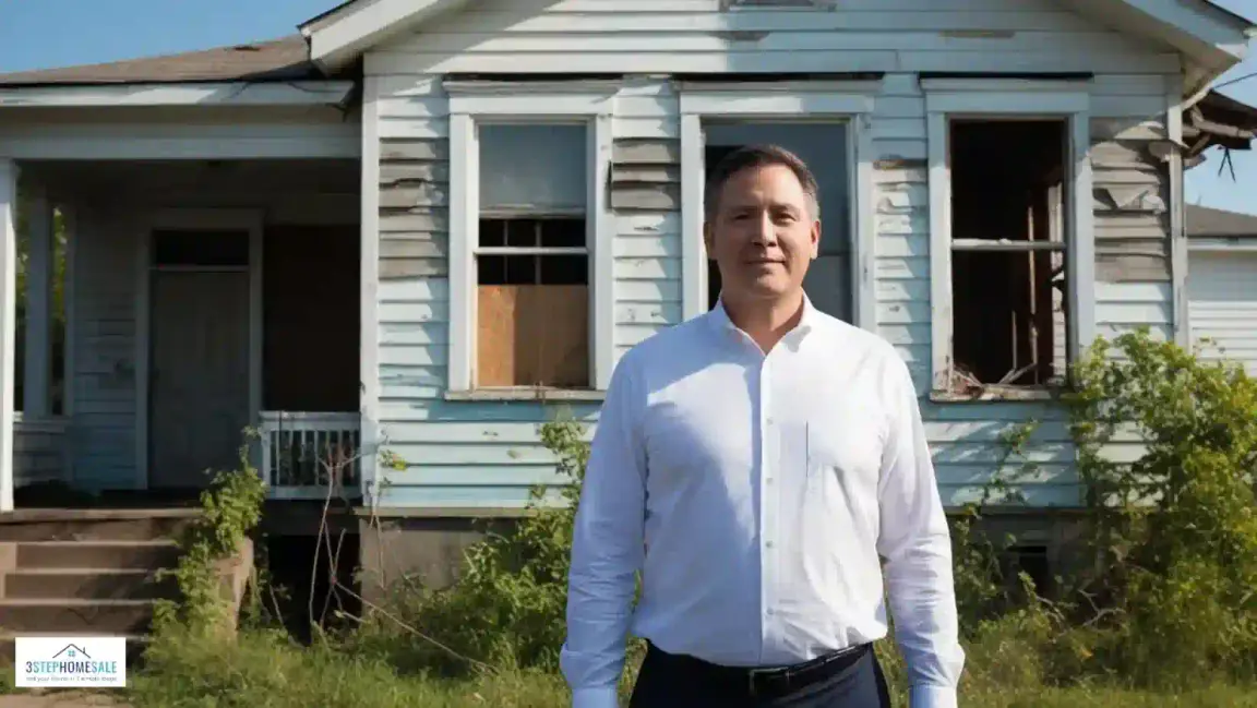 man in front house