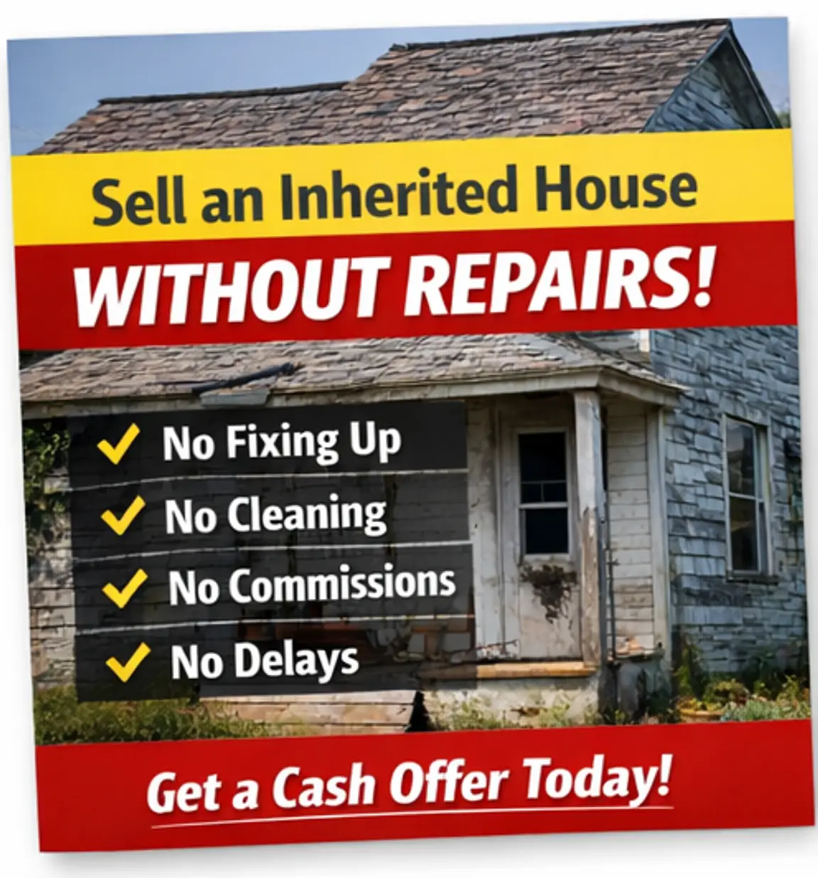 Old inherited home sold as-is for cash.