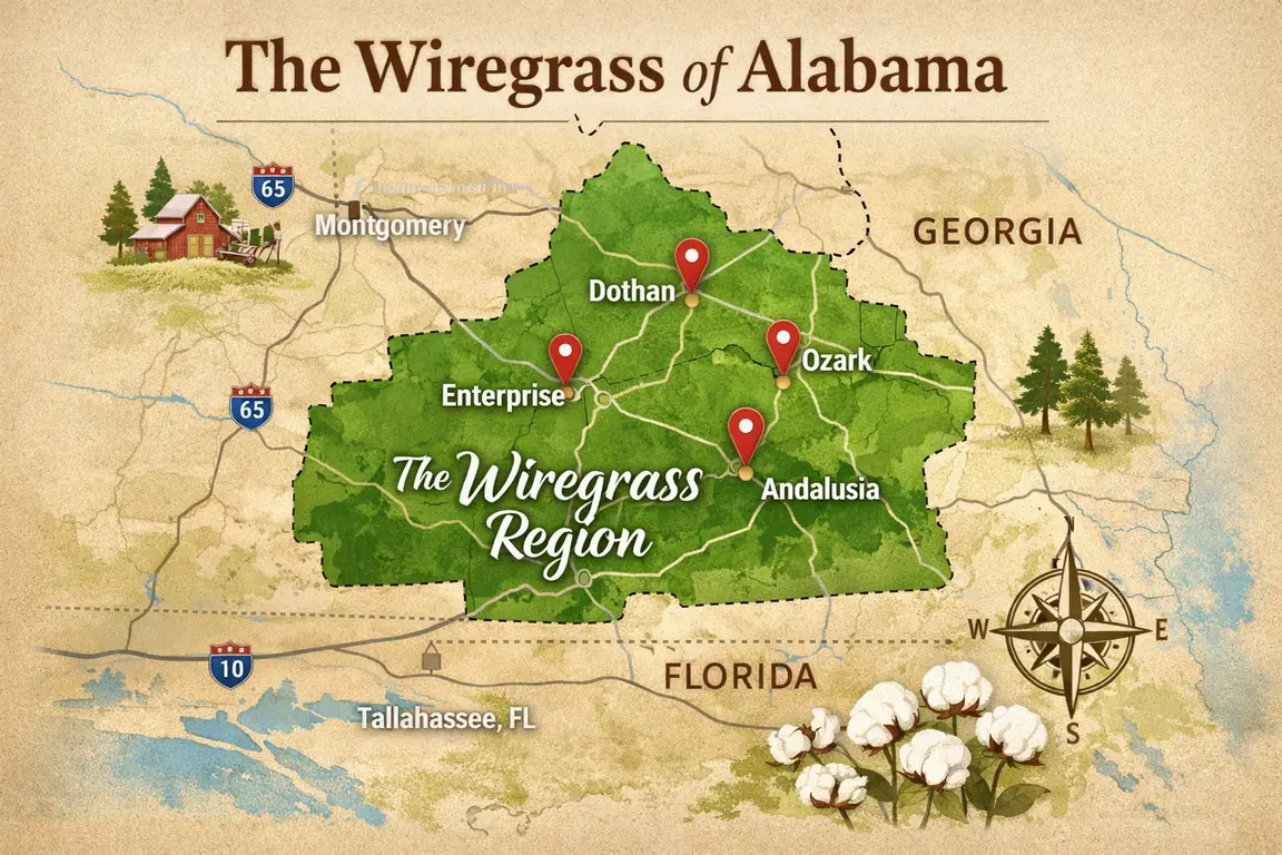 Wiregrass Alabama real estate market map for cash home buyers and investors