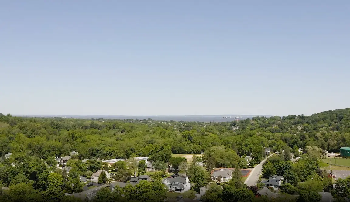 View of Sandy Hook Bay & NYC skyline from Atlantic Highlands, NJ