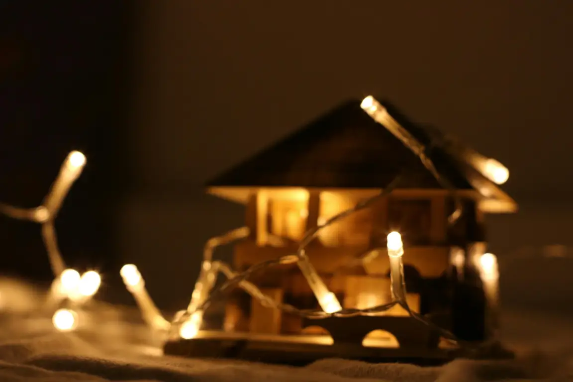Christmas lights in front of a house
