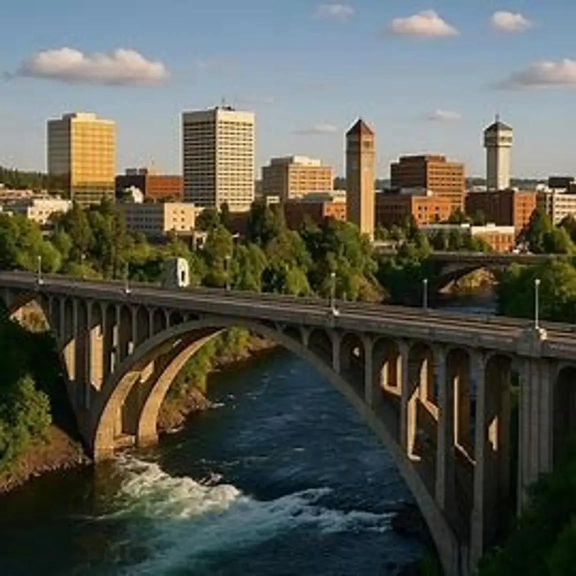 Spokane Washington skyline along the river