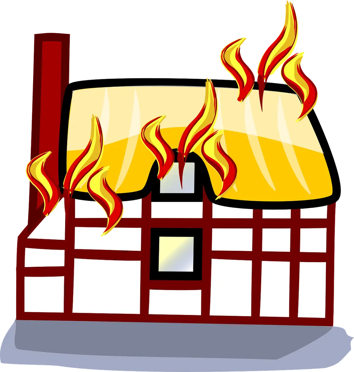 Cartoon illustration of a house on fire