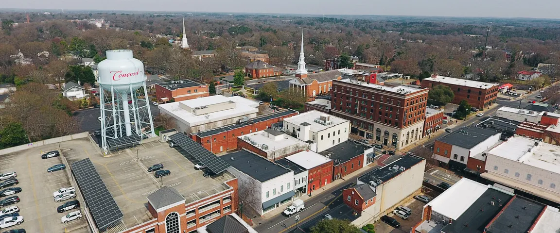 Downtown Concord, NC drone shot