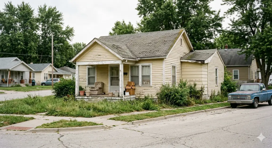 Vacant distressed home in Smithville Missouri valued around $110k