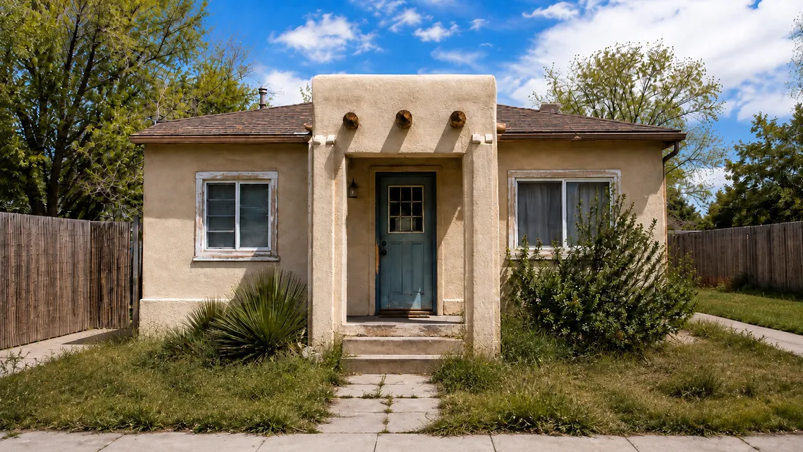 Weathered stucco home in New Mexico bought as-is with open code violations by Sell My House NM