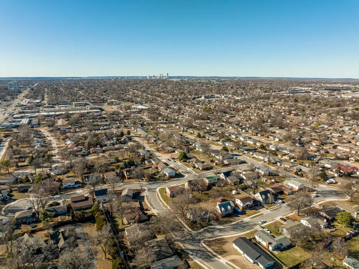 Aerial view of a neighborhood