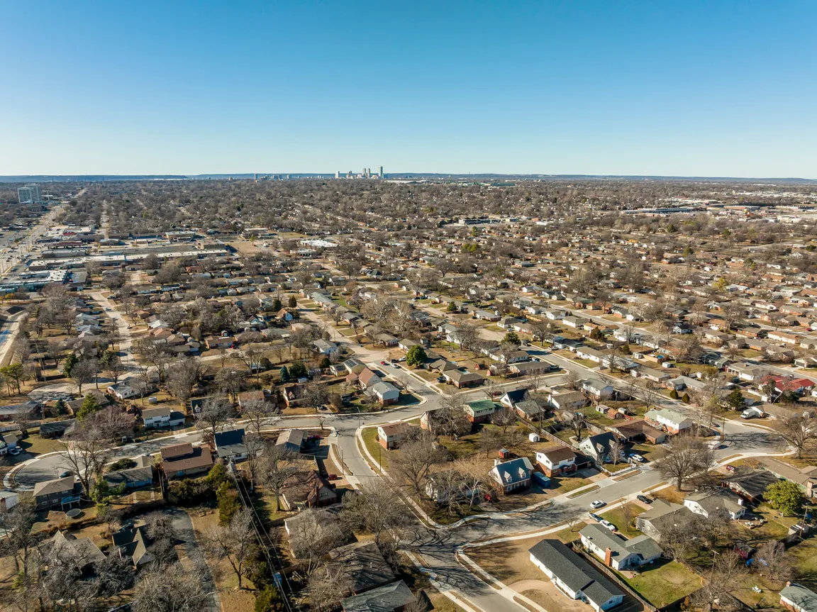 Aerial view of a neighborhood