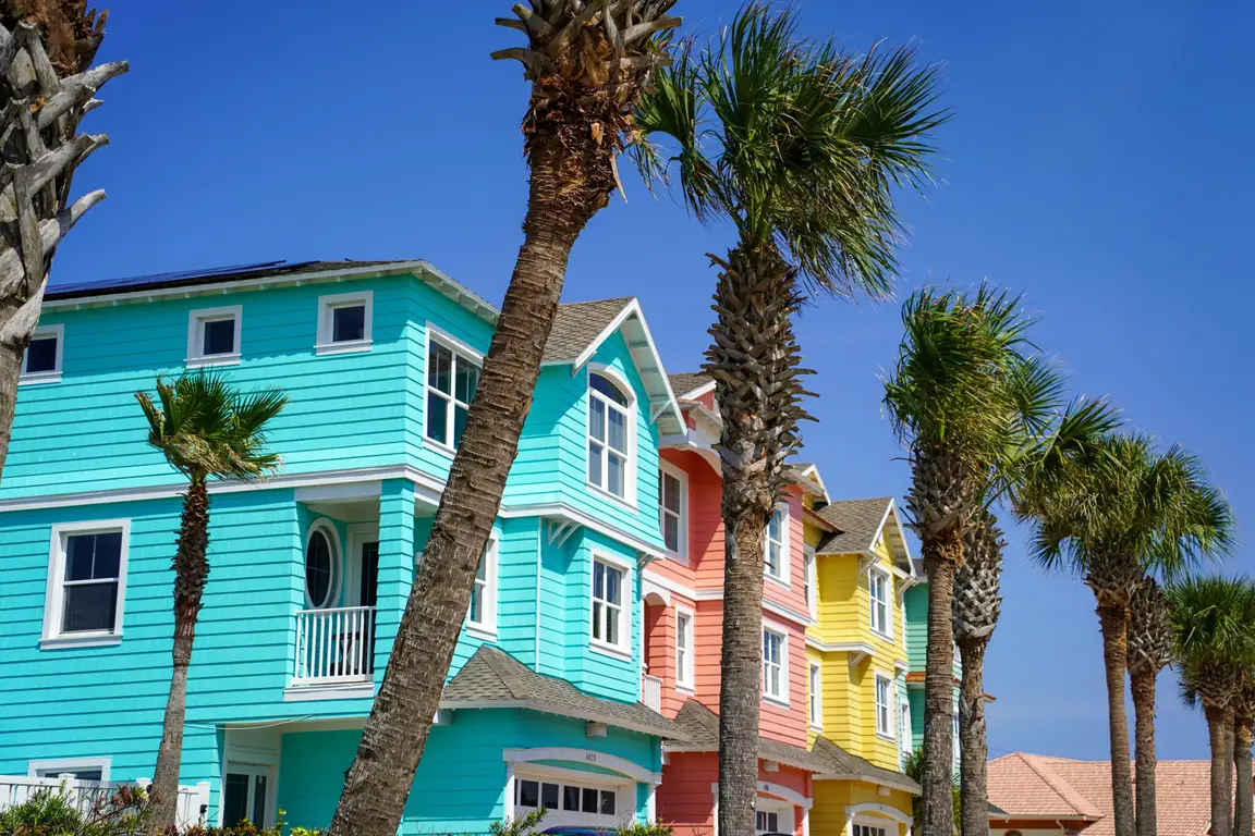 A row of colorful Florida beach homes.