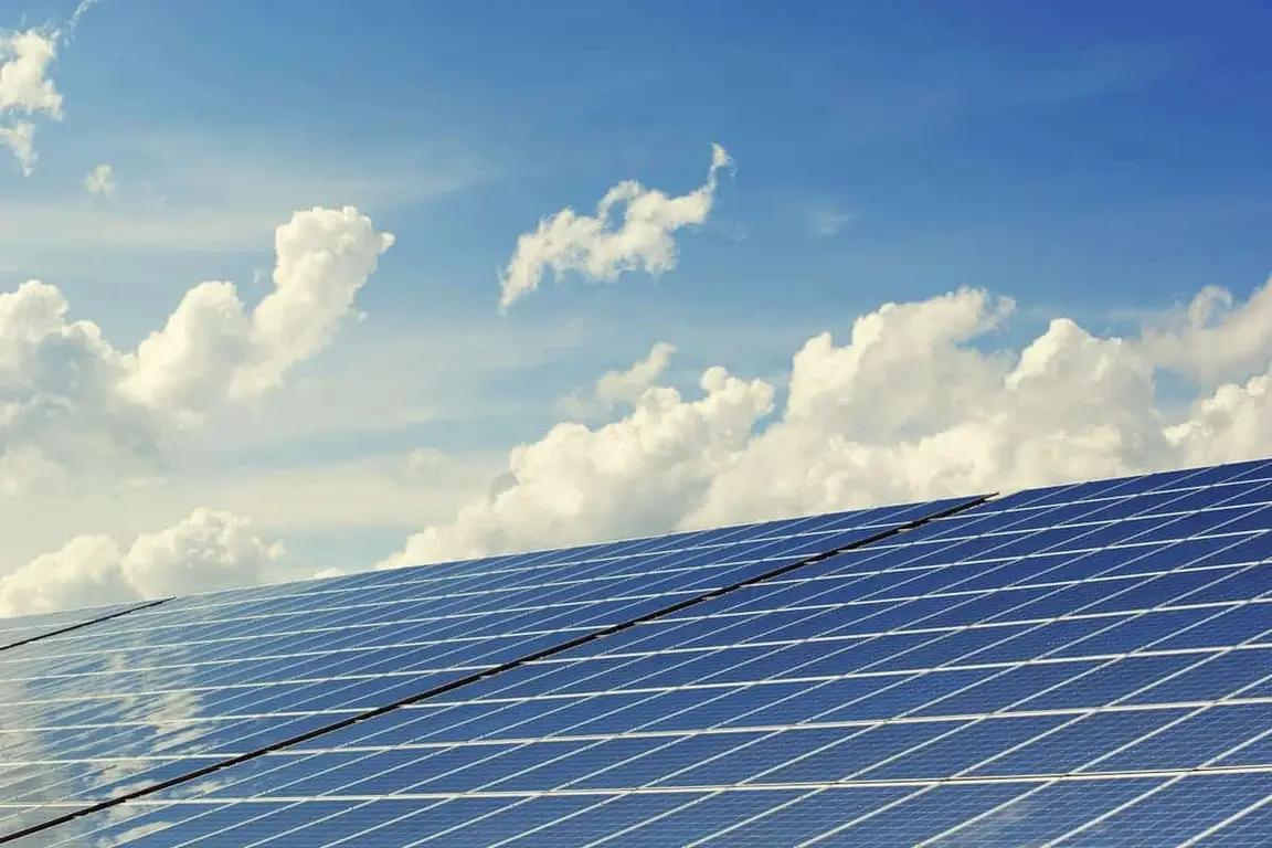 Solar panels being reflected off the sky