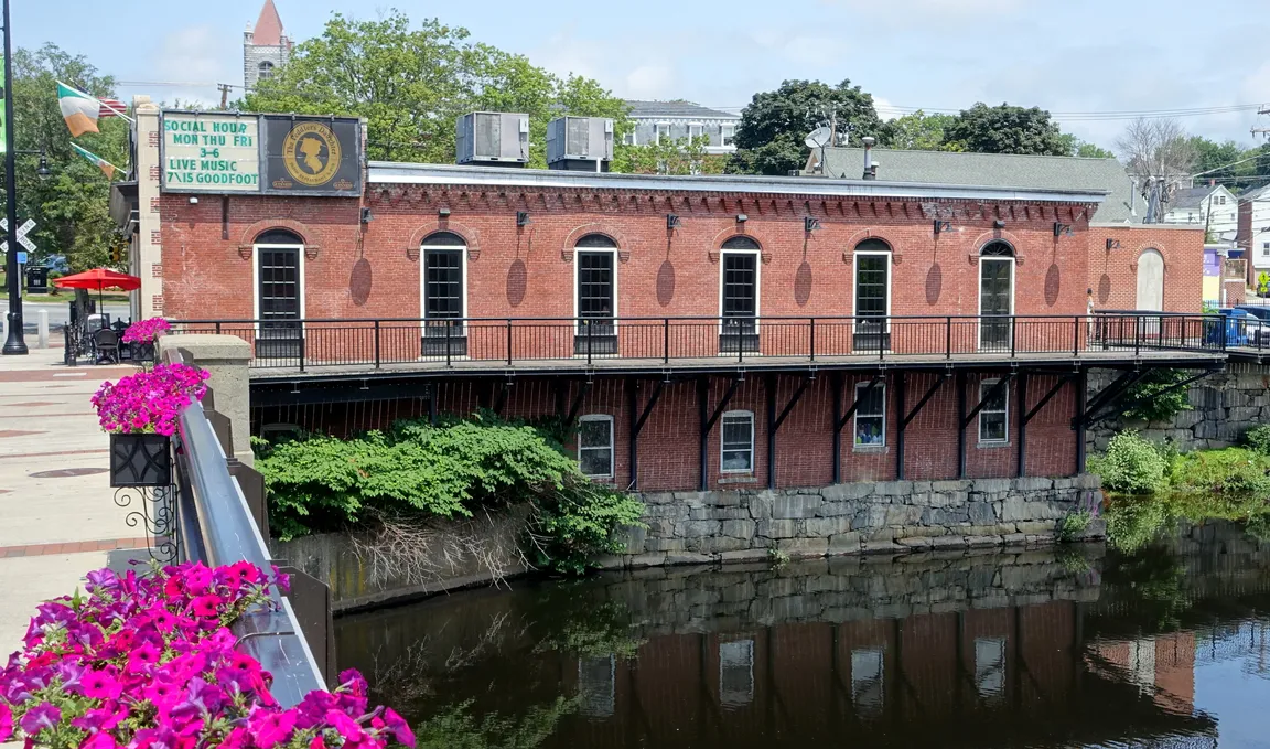 Historic building on Main Street along the Nashua River in downtown Nashua, New Hampshire.