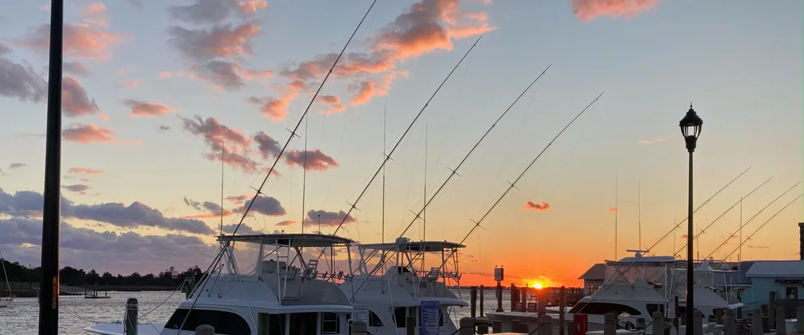 Morehead City waterfront in Eastern North Carolina at sunset