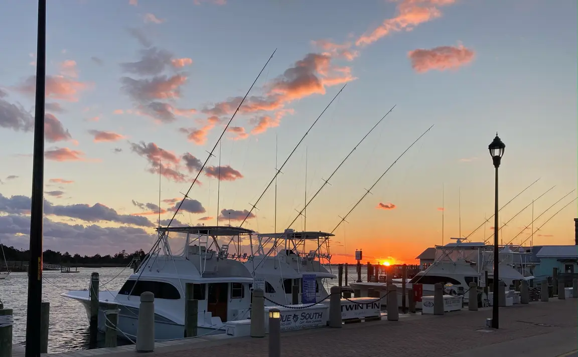 Morehead City waterfront in Eastern North Carolina at sunset